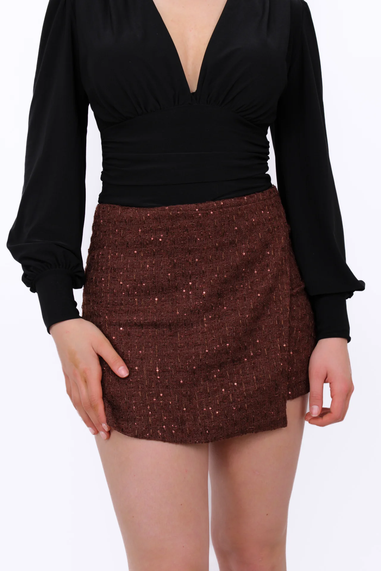 CRYSTAL KNIT SKORT - BROWN - Image 4