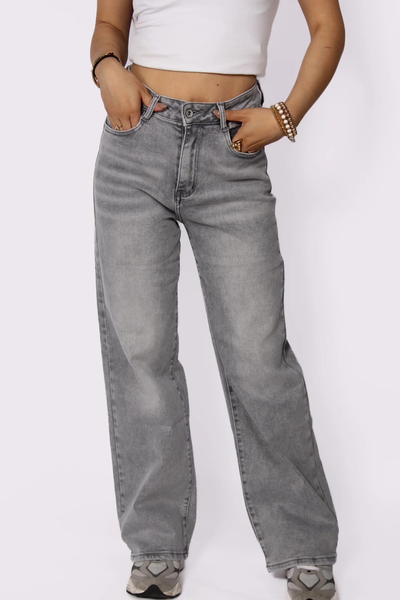 ''PETITE'' WIDE LEG JEANS 6742-5 - LIGHT GREY - Image 3