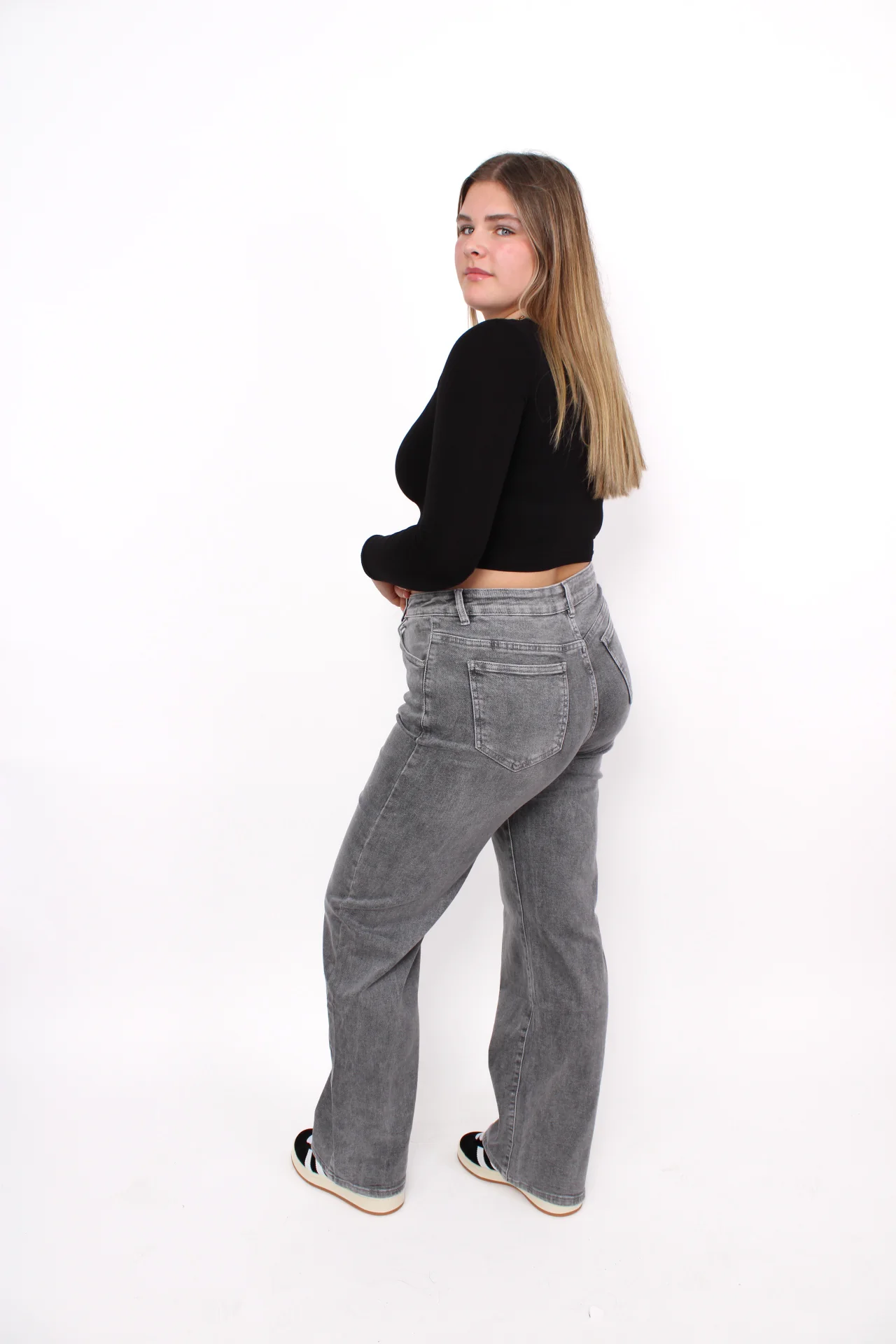''PLUSSIZE'' WIDE LEG JEANS 871-16 - GREY - Image 6