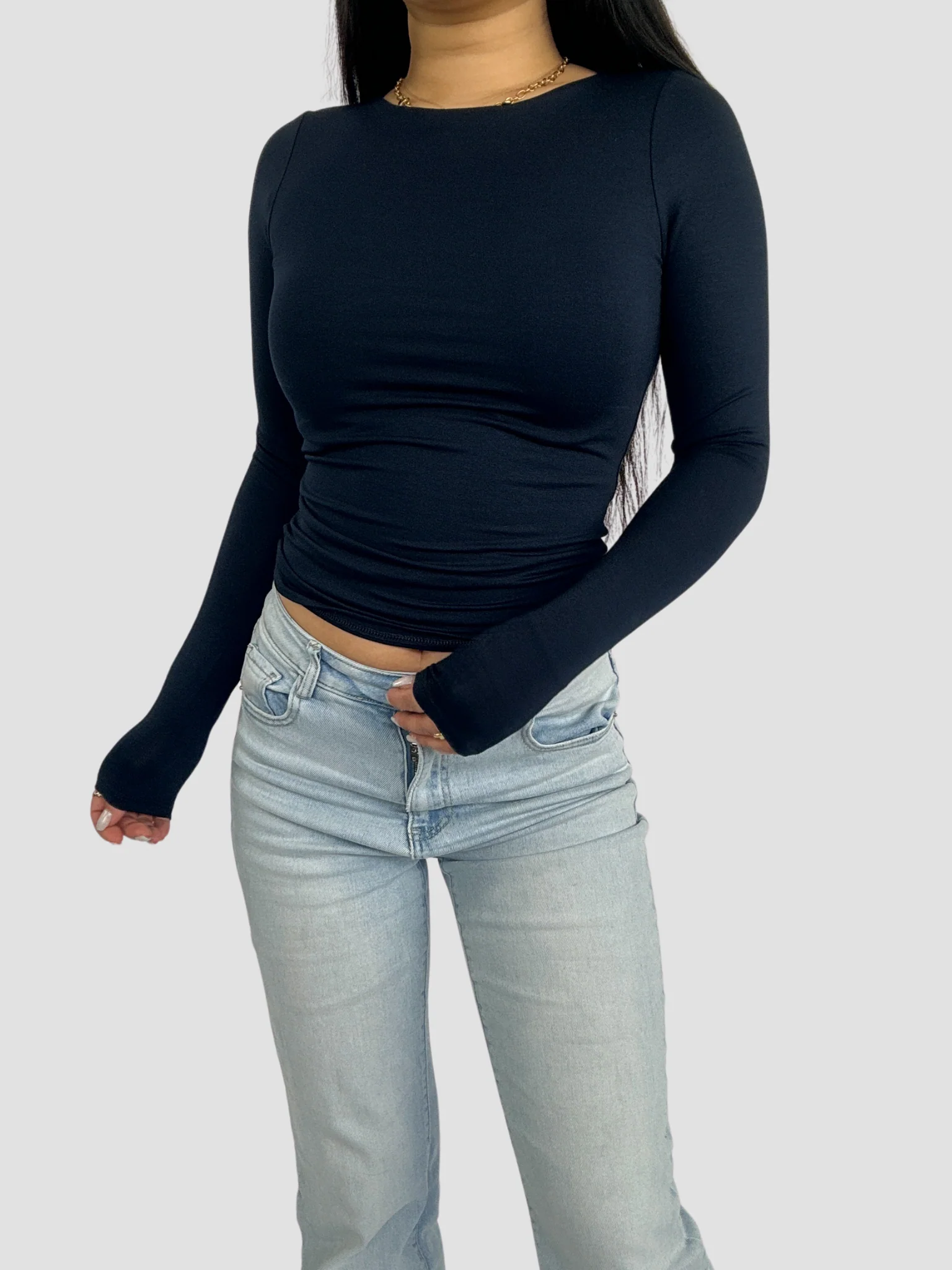 POSY LONG SLEEVE TOP - NAVY - Image 3