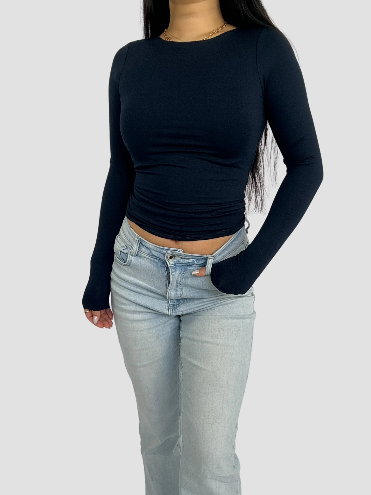 POSY LONG SLEEVE TOP - NAVY - Image 4