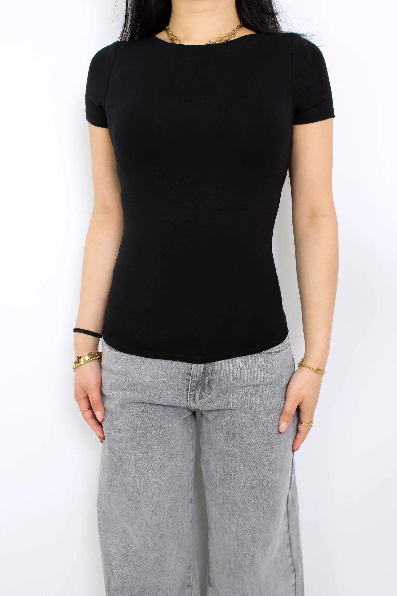 POSY SHORT SLEEVE TOP - BLACK - Image 4