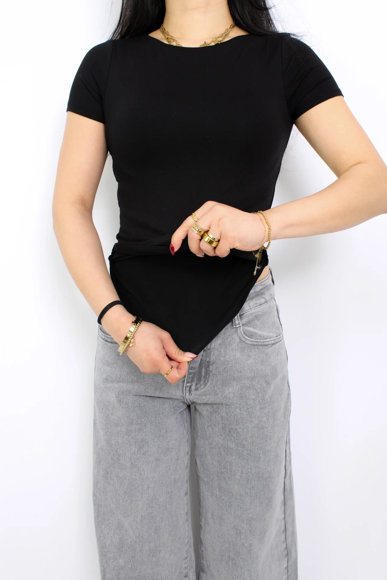 POSY SHORT SLEEVE TOP - BLACK - Image 5