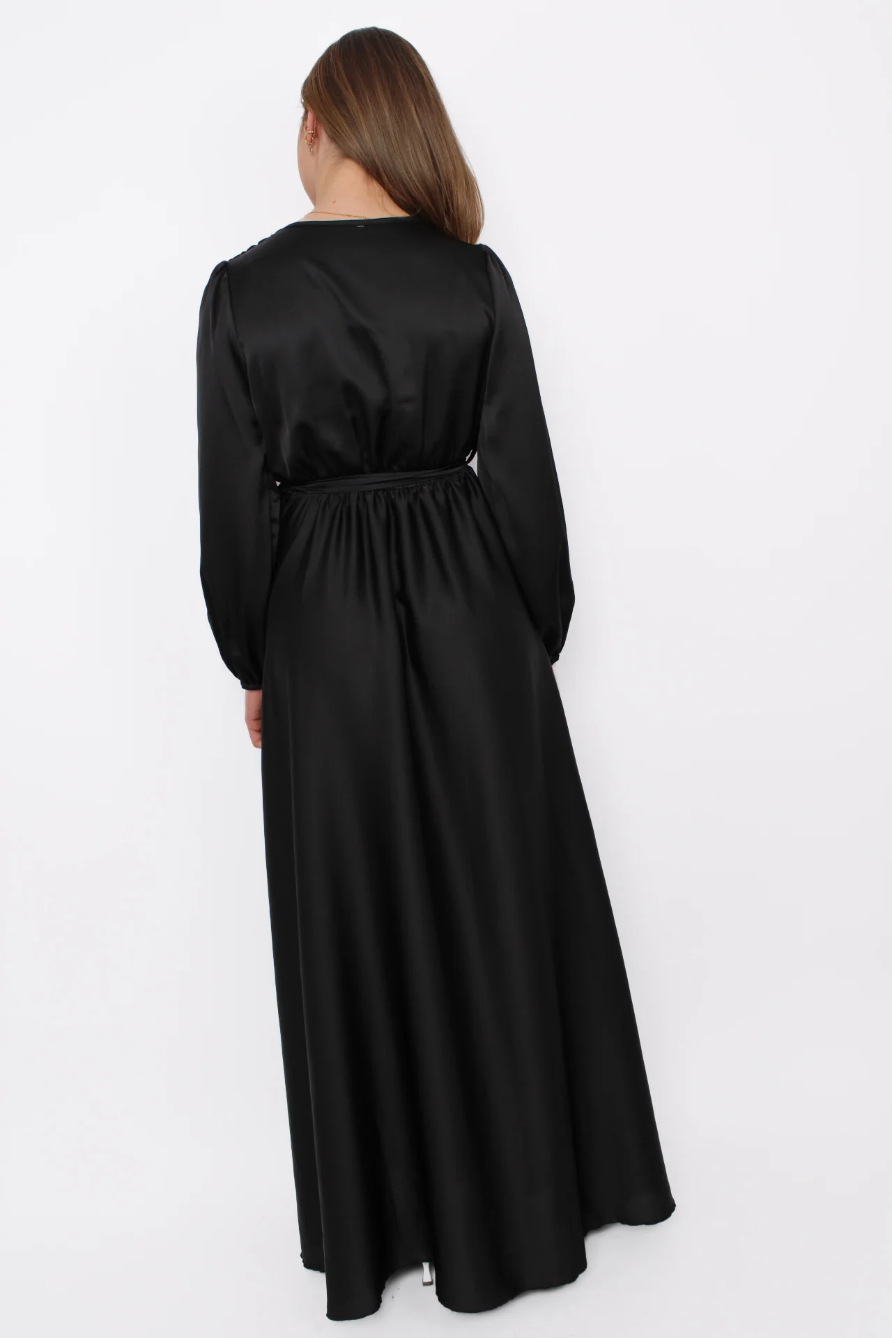 SATIN FLOW DRESS - BLACK - Image 3