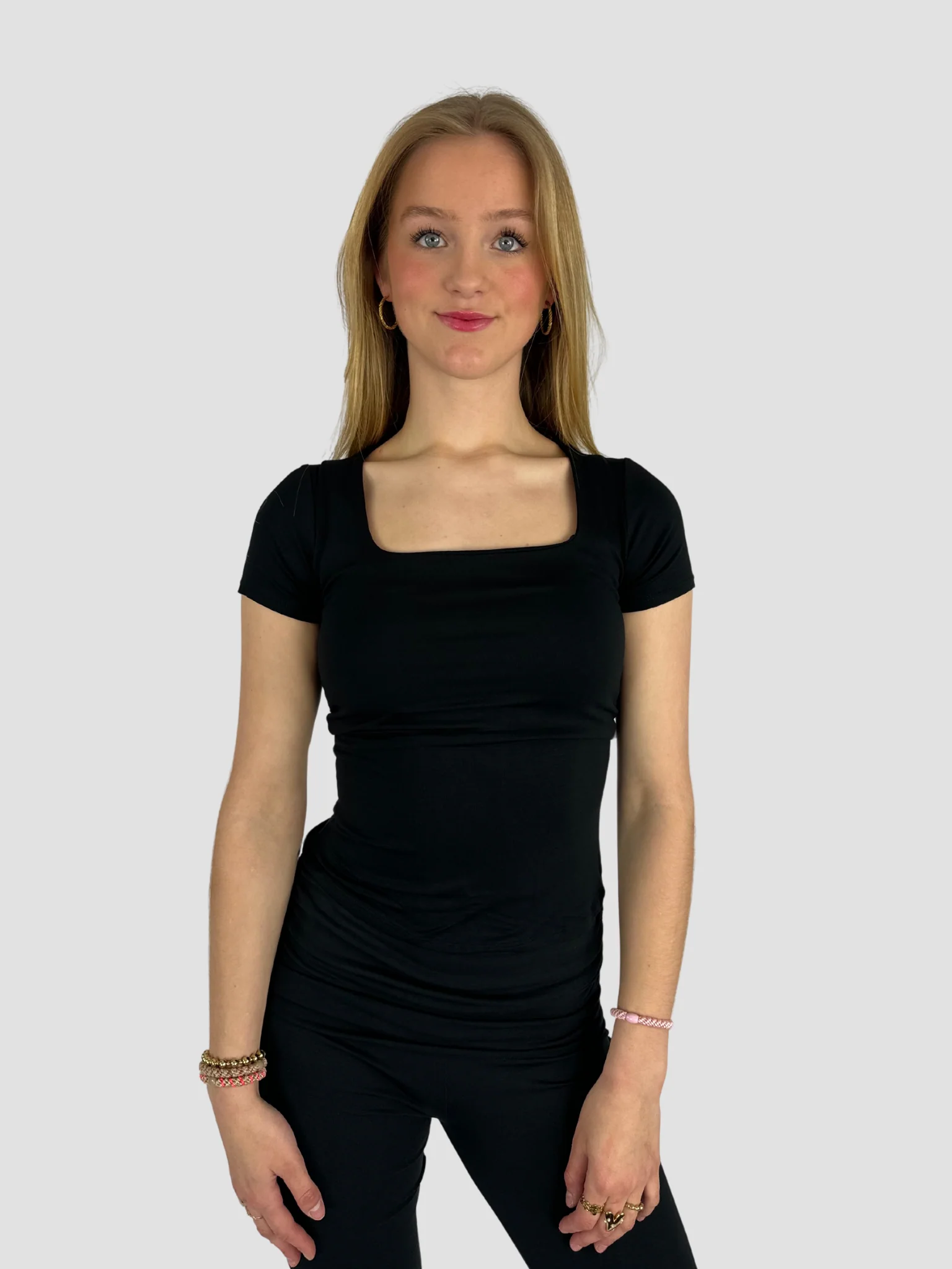 SQUARE SHORT SLEEVE TOP - BLACK - Image 6