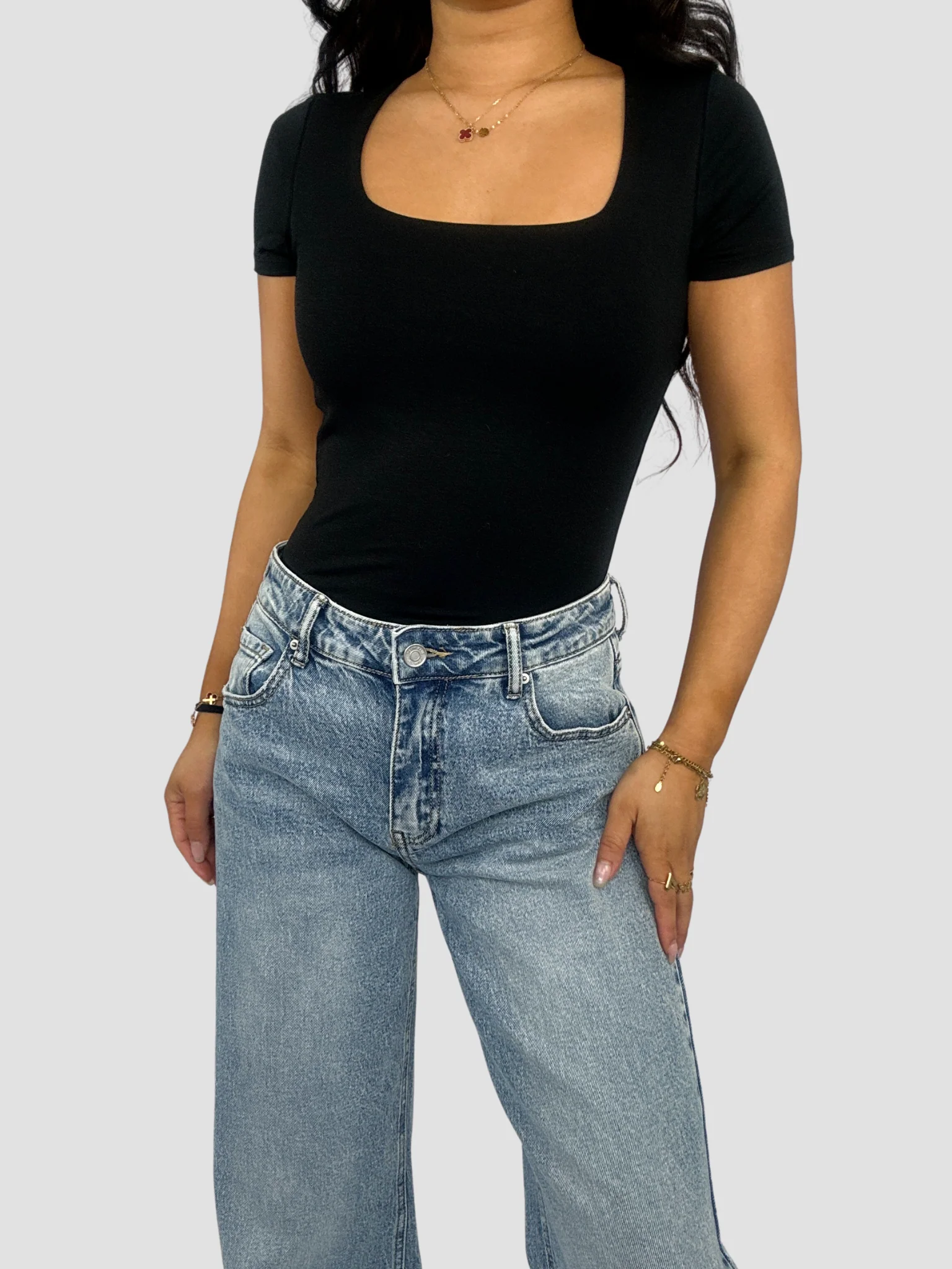 SQUARE SHORT SLEEVE TOP - BLACK - Image 7