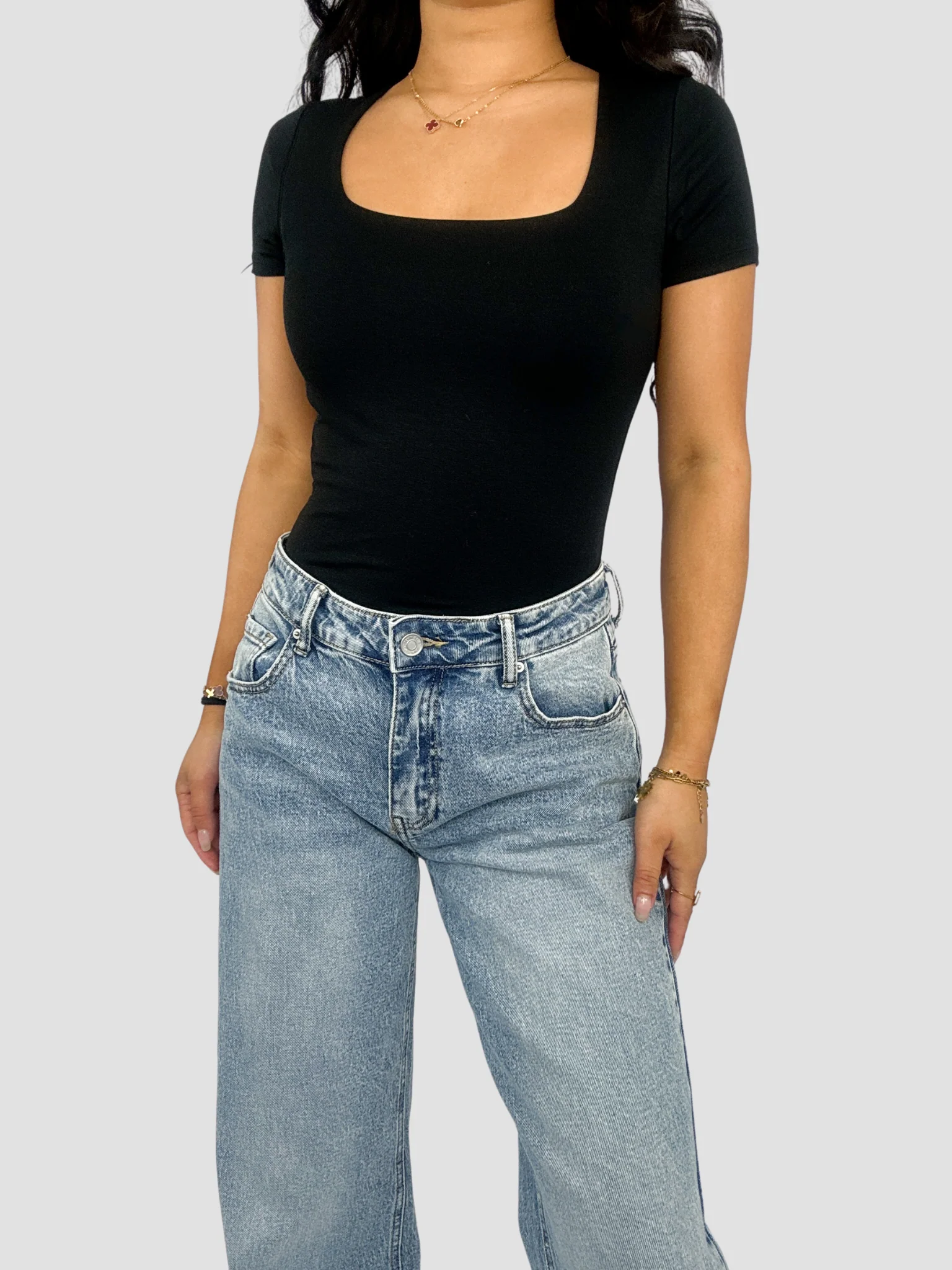 SQUARE SHORT SLEEVE TOP - BLACK - Image 8