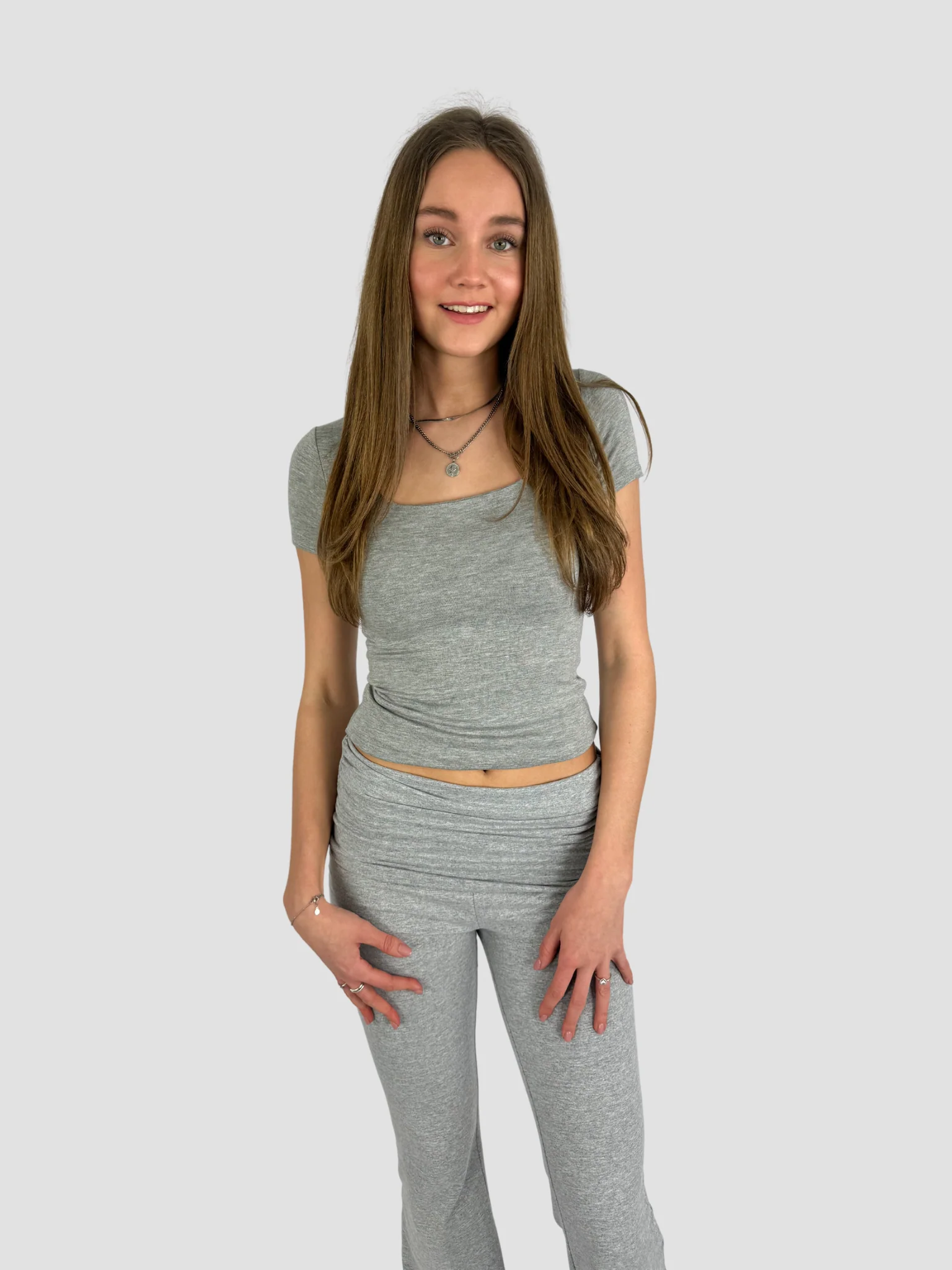 SQUARE SHORT SLEEVE TOP - GREY MARL - Image 2