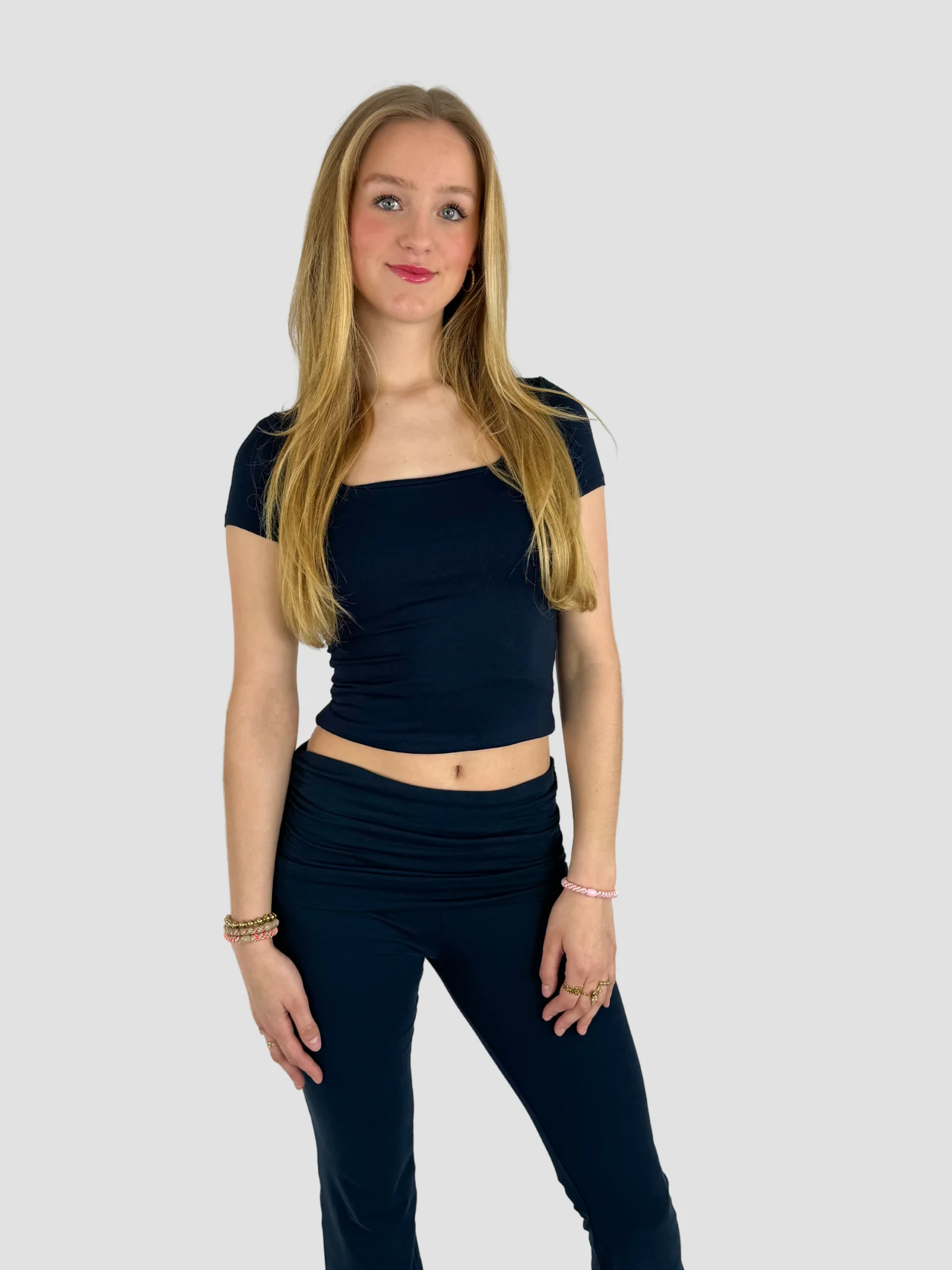 SQUARE SHORT SLEEVE TOP - NAVY - Image 4
