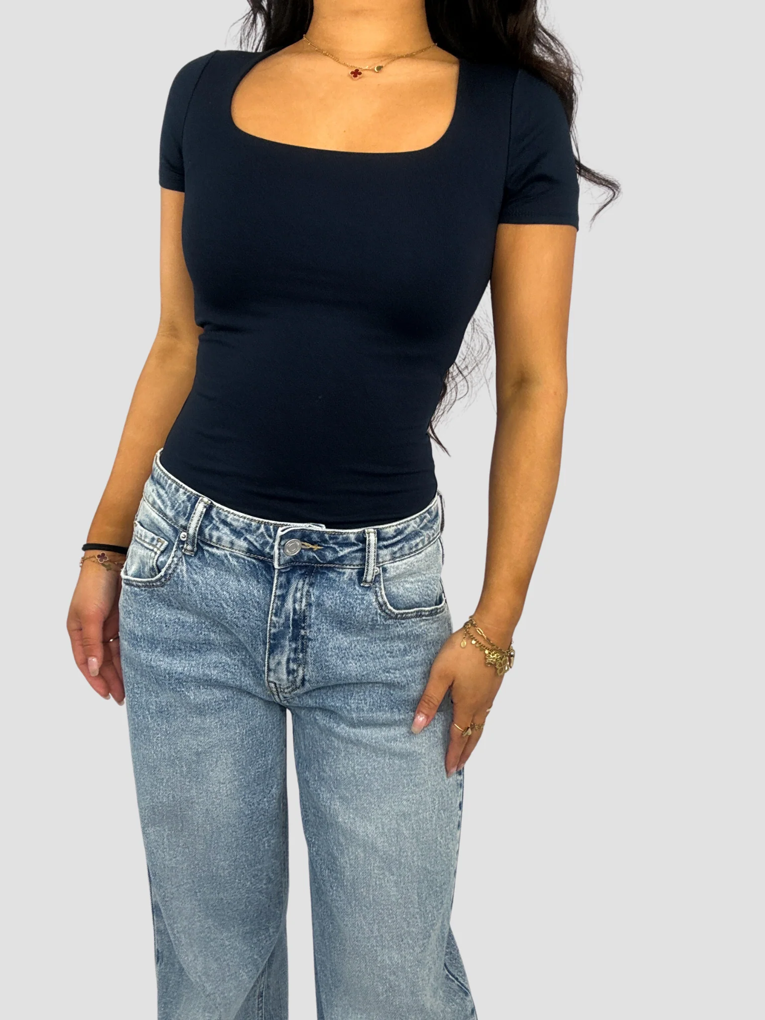 SQUARE SHORT SLEEVE TOP - NAVY - Image 6