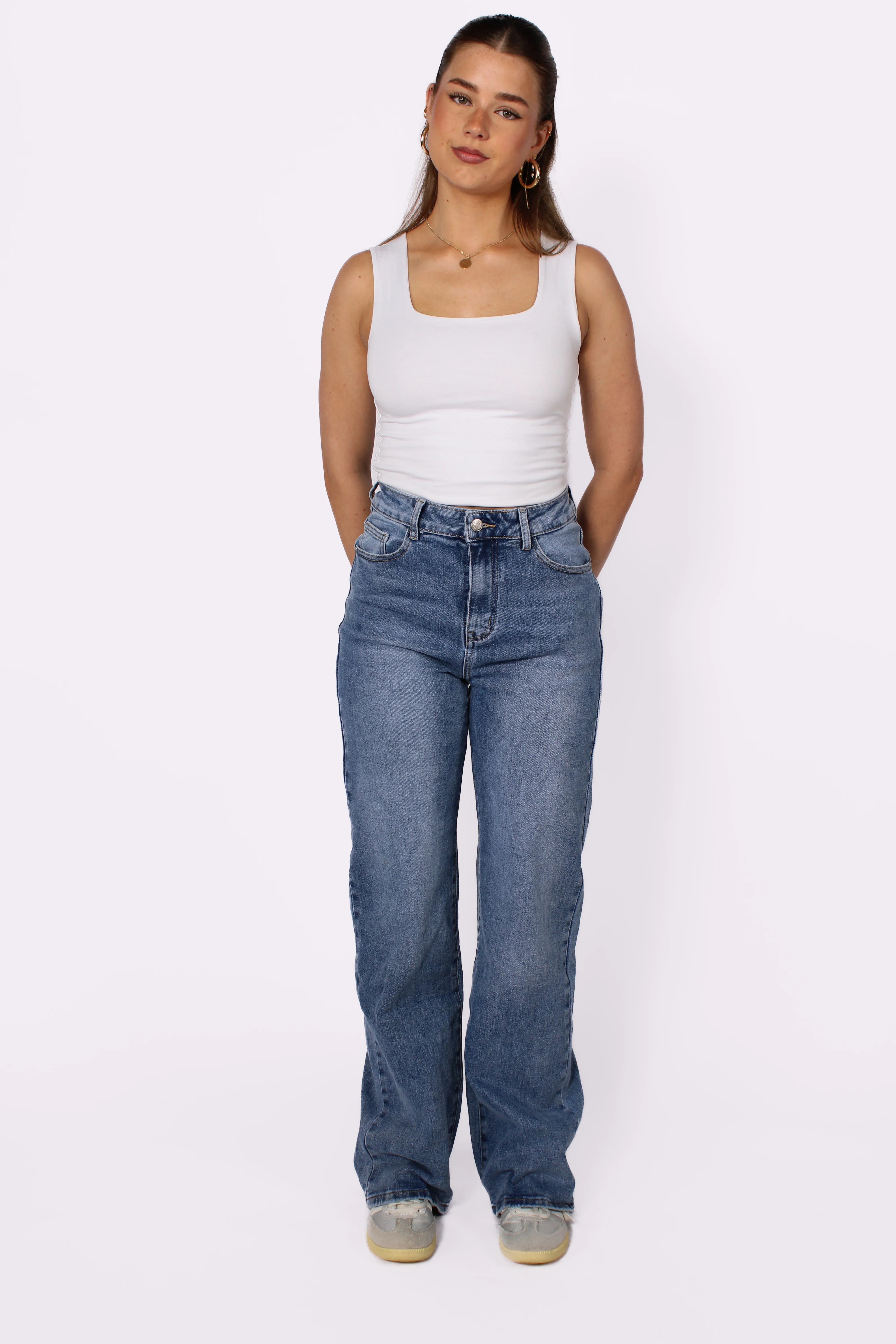 "PLUSSIZE TALL" WIDE LEG JEANS 966-5 - MID DENIM - Image 6