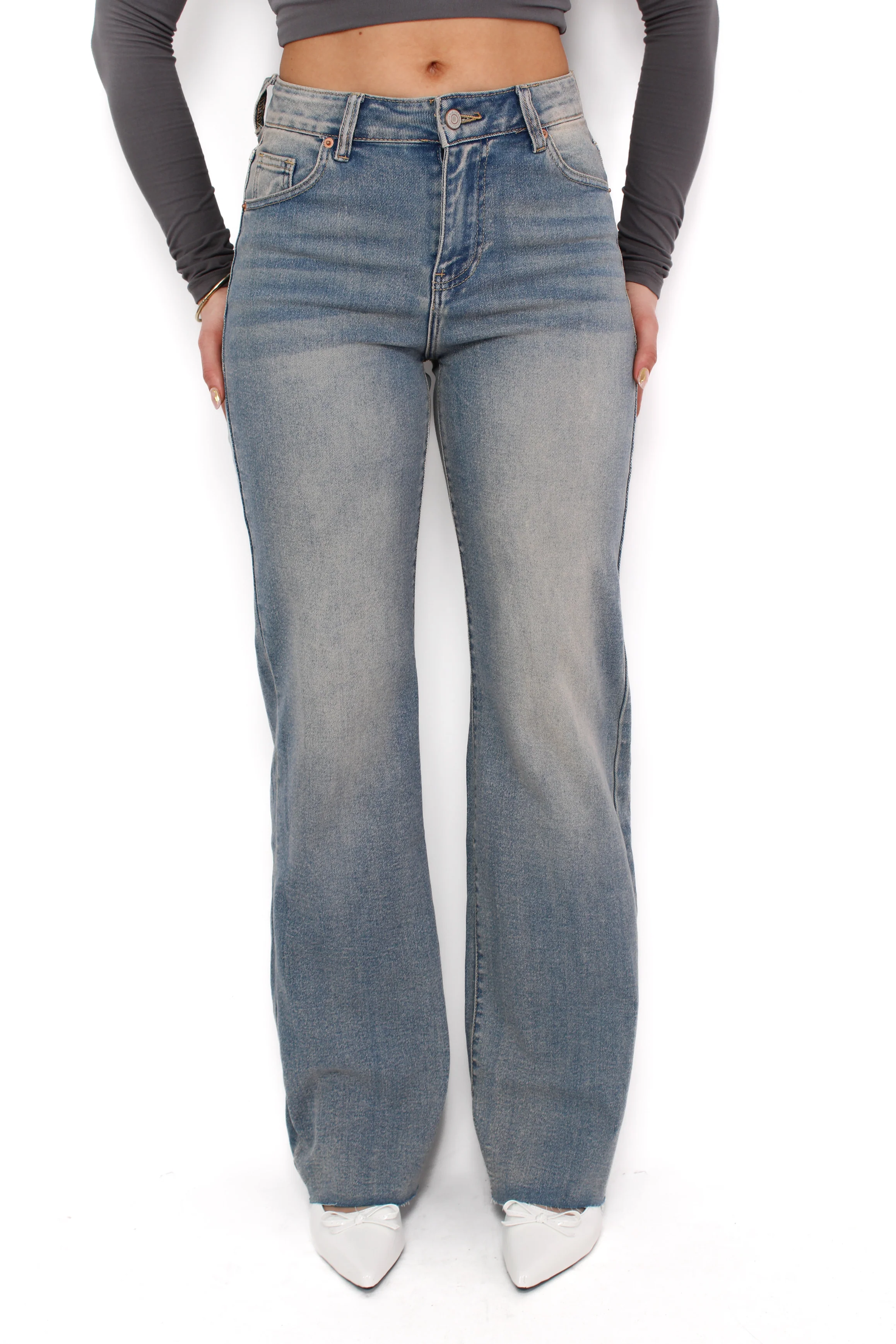 ''TALL'' WIDE LEG MID WAIST JEANS 1077 - VINTAGE WASH