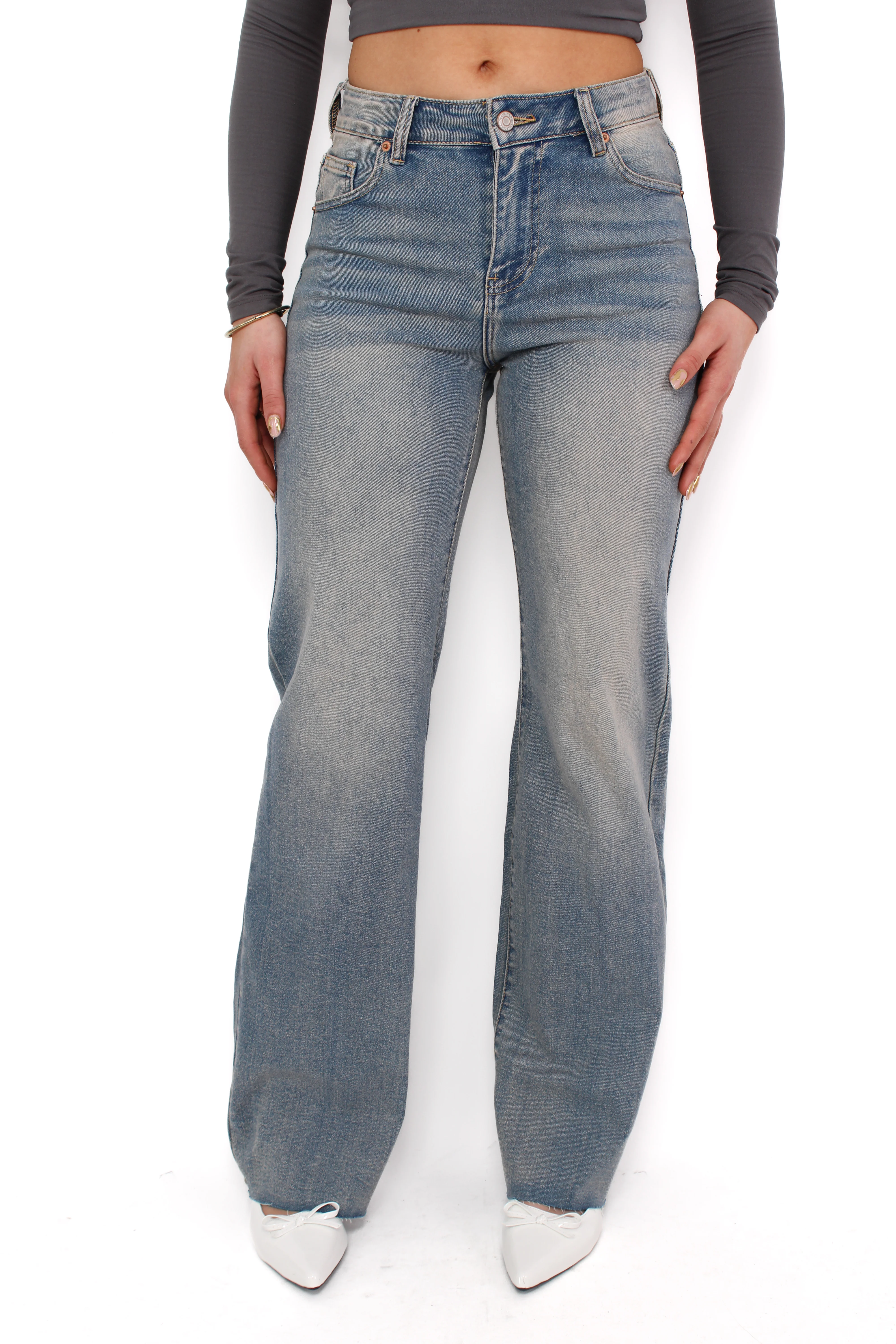 ''TALL'' WIDE LEG MID WAIST JEANS 1077 - VINTAGE WASH - Image 3
