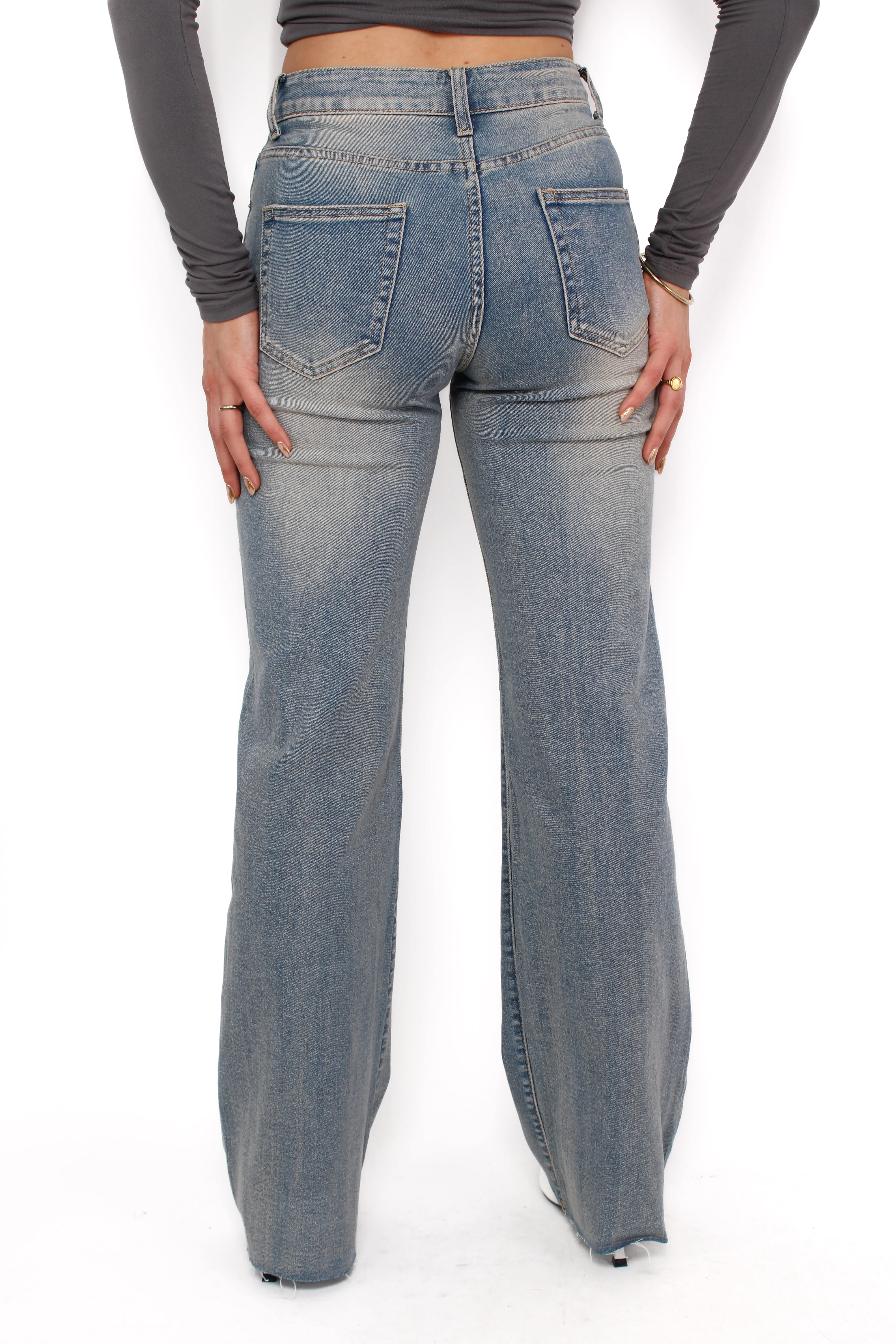 ''TALL'' WIDE LEG MID WAIST JEANS 1077 - VINTAGE WASH - Image 5