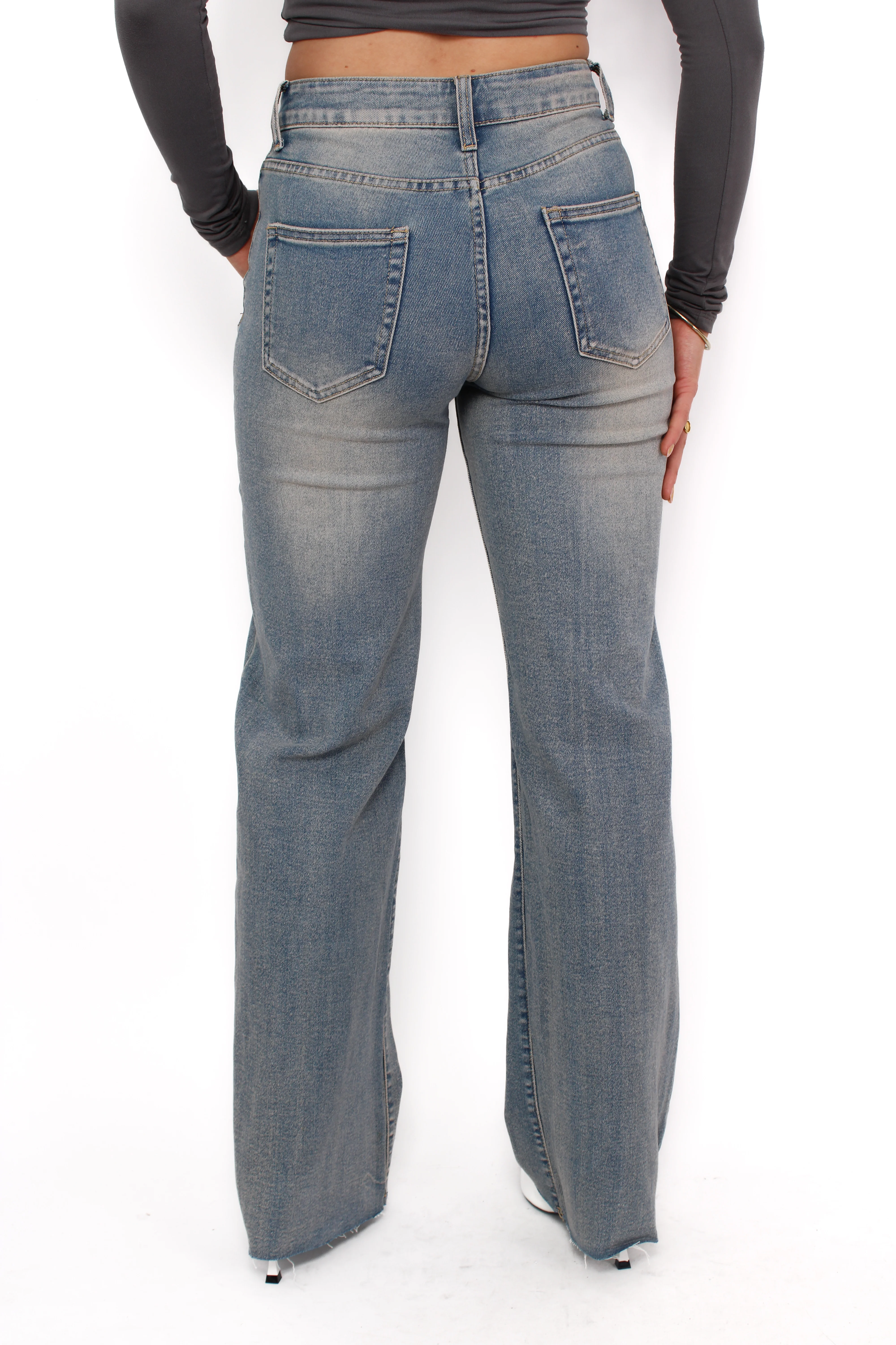 ''TALL'' WIDE LEG MID WAIST JEANS 1077 - VINTAGE WASH - Image 6