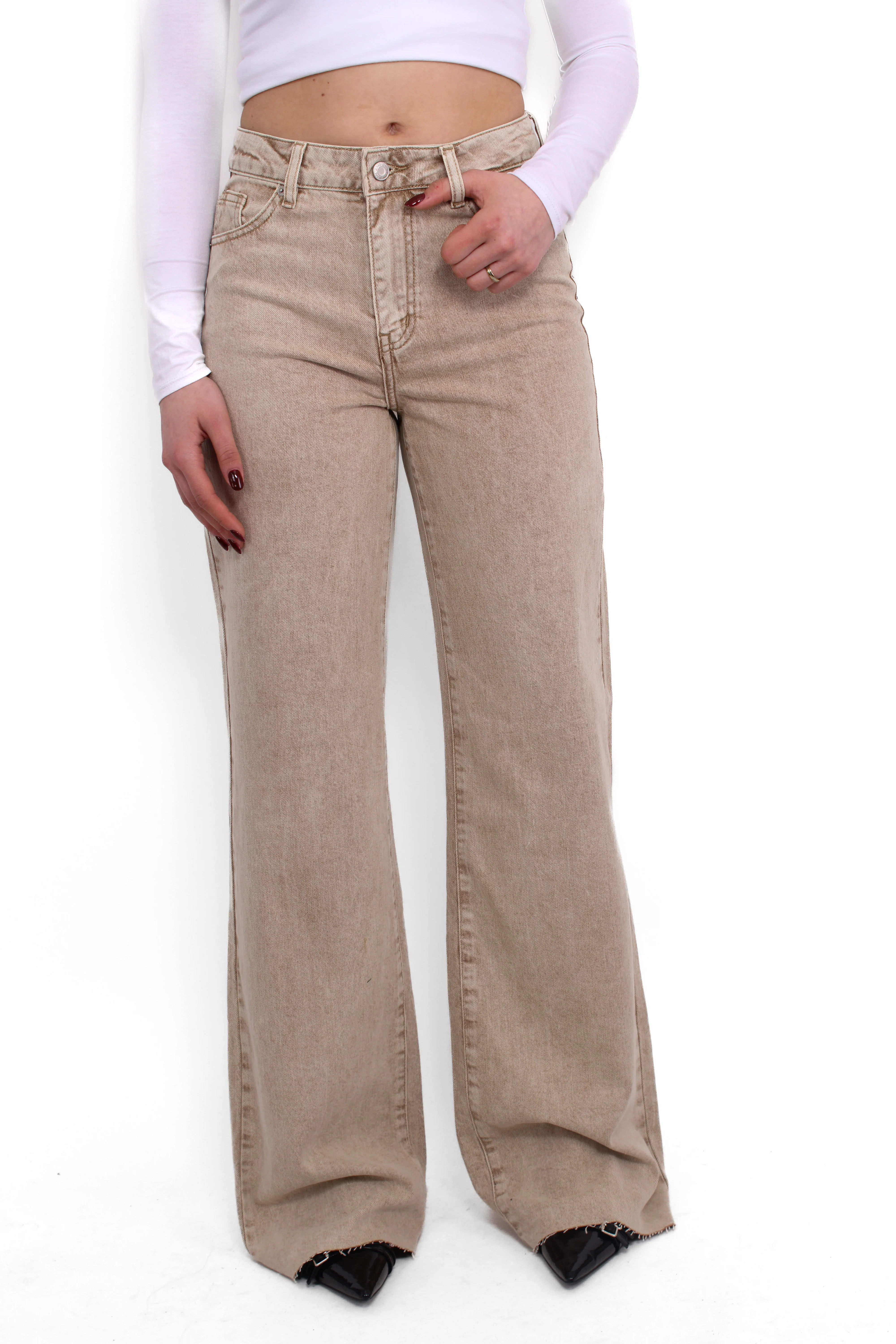 ''TALL'' WIDE LEG JEANS 9136 - SAND BEIGE - Image 3