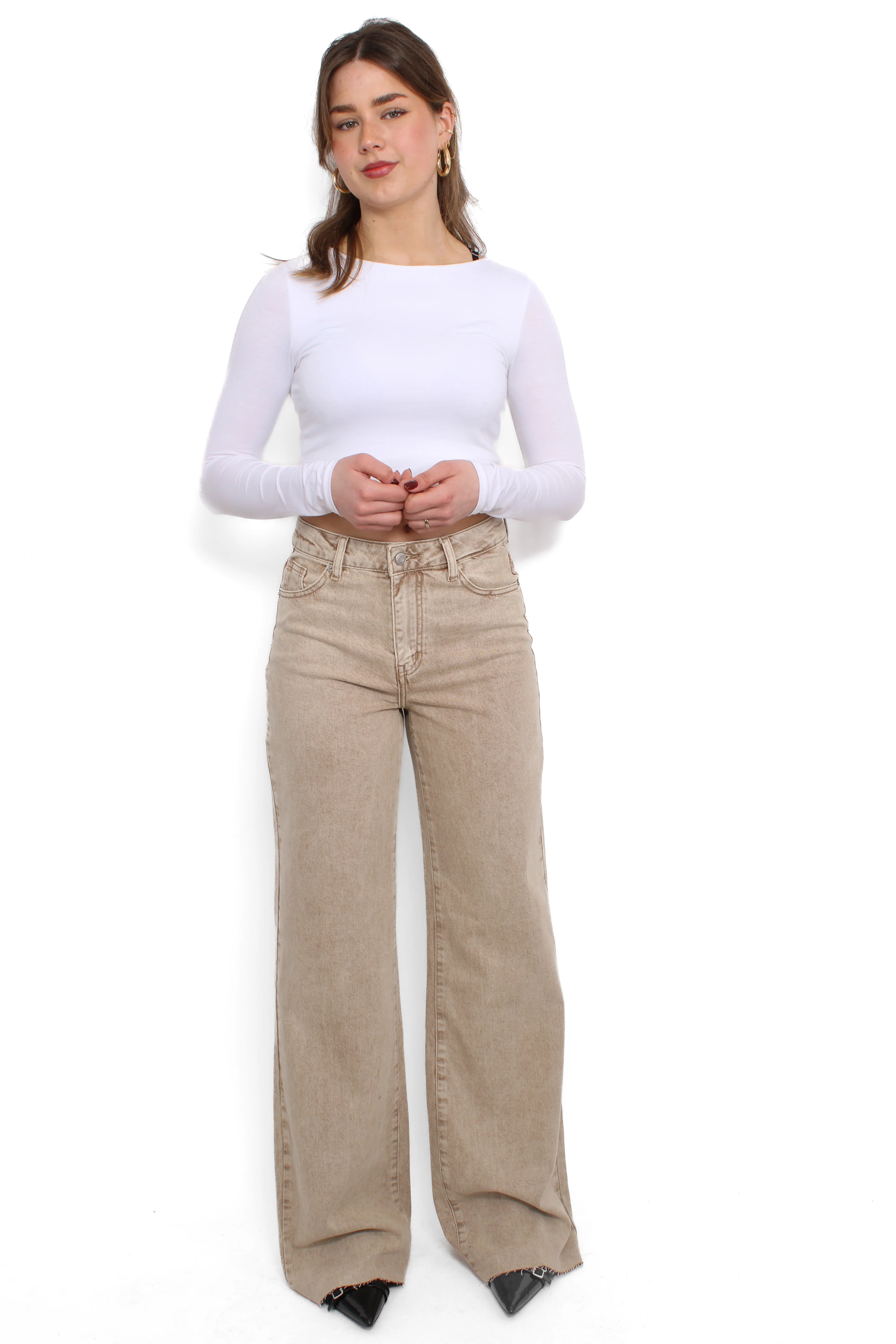 ''TALL'' WIDE LEG JEANS 9136 - SAND BEIGE - Image 4