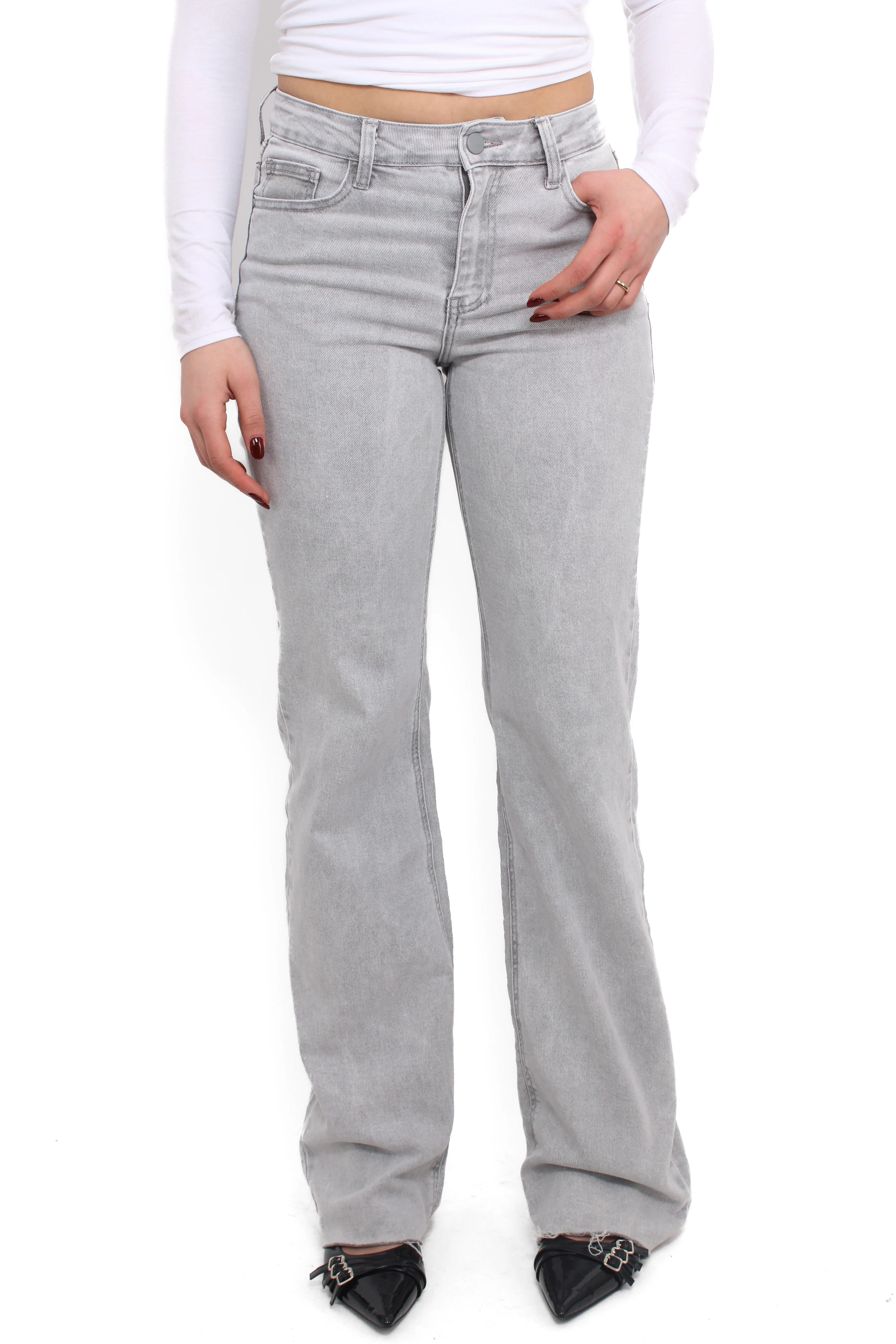 ''TALL'' WIDE LEG MID WAIST JEANS 3152 - LIGHT GREY - Image 4