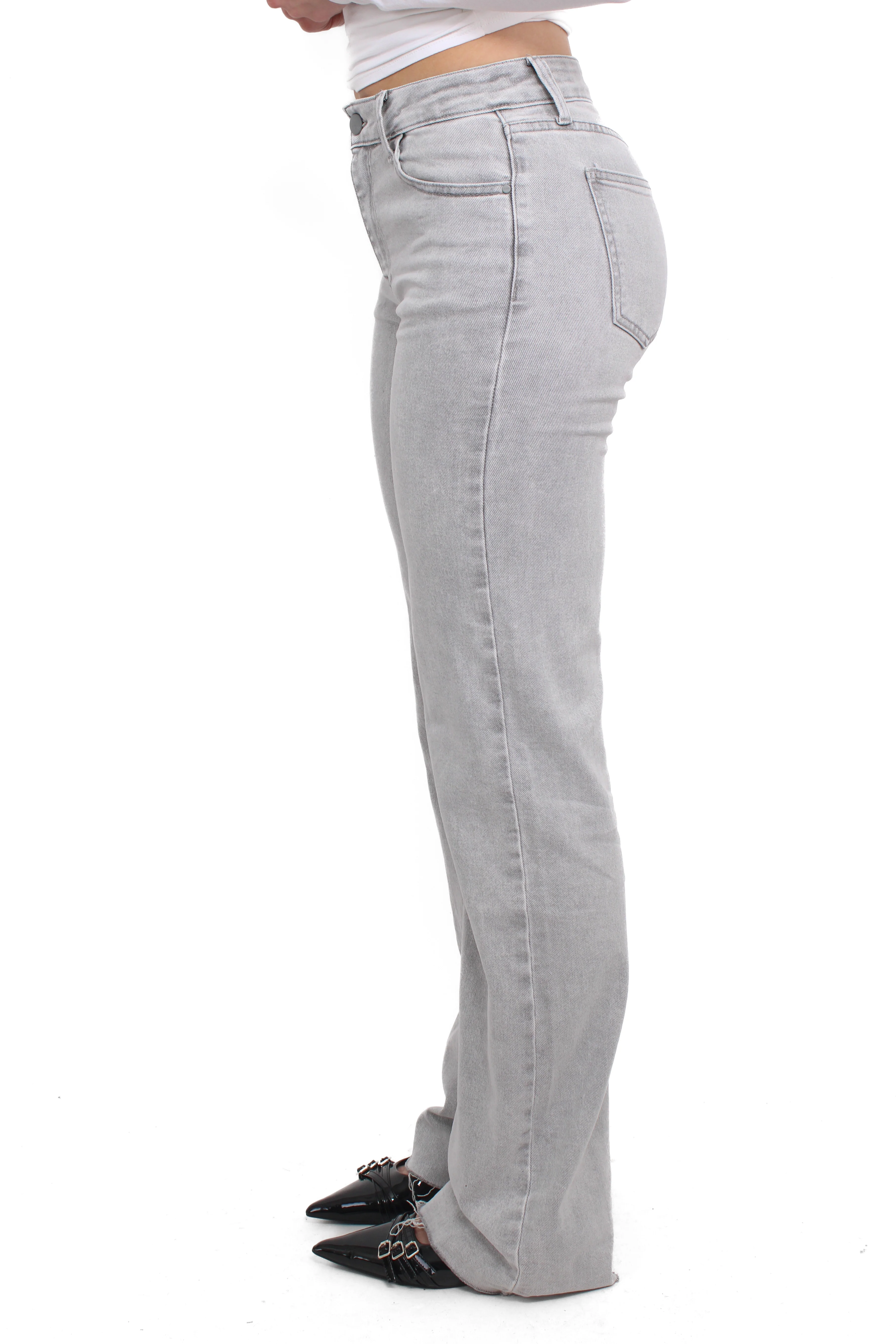 ''TALL'' WIDE LEG MID WAIST JEANS 3152 - LIGHT GREY - Image 6