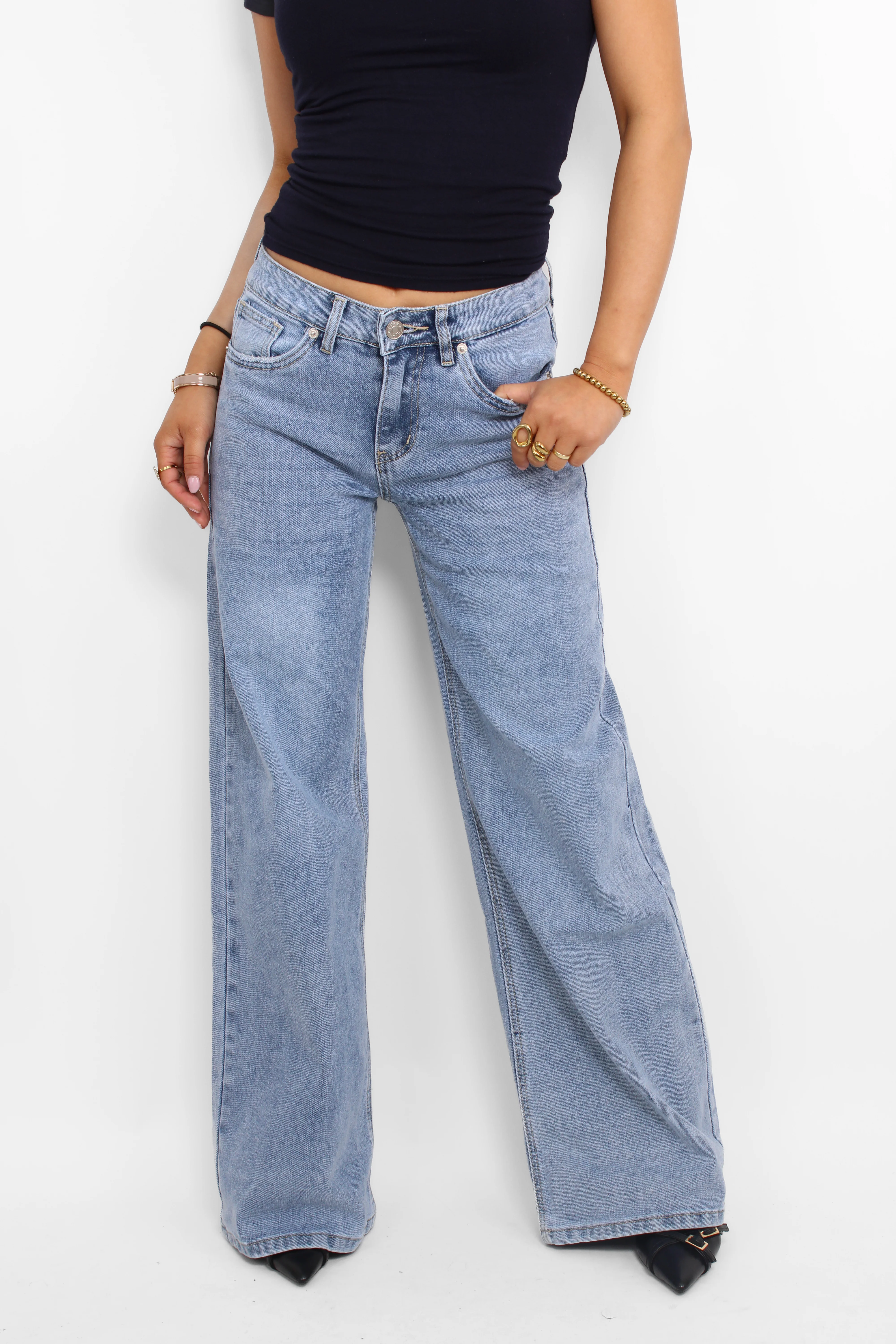 WIDE LEG MID WAIST JEANS 829-1 - DENIM - Image 2