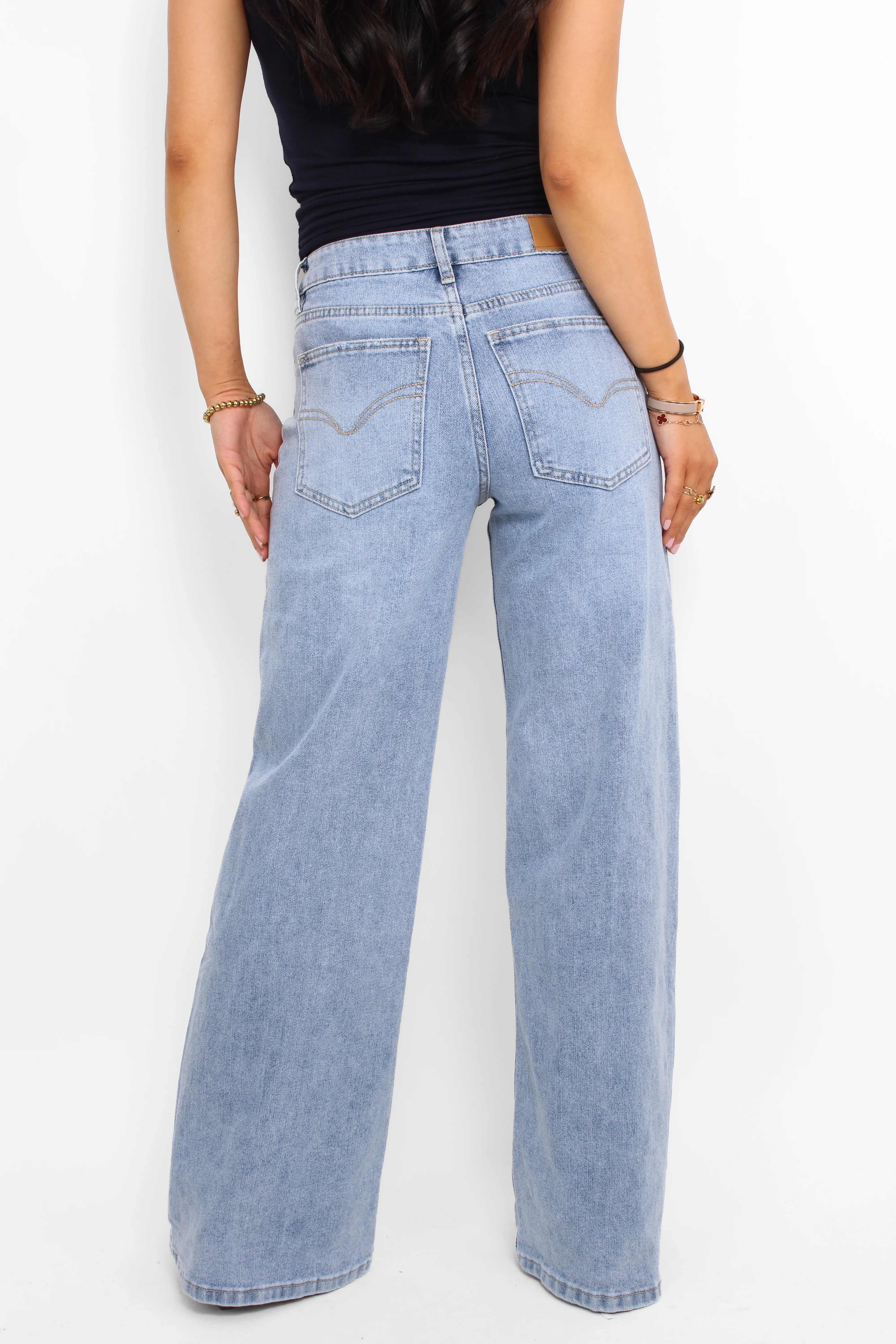 WIDE LEG MID WAIST JEANS 829-1 - DENIM - Image 6