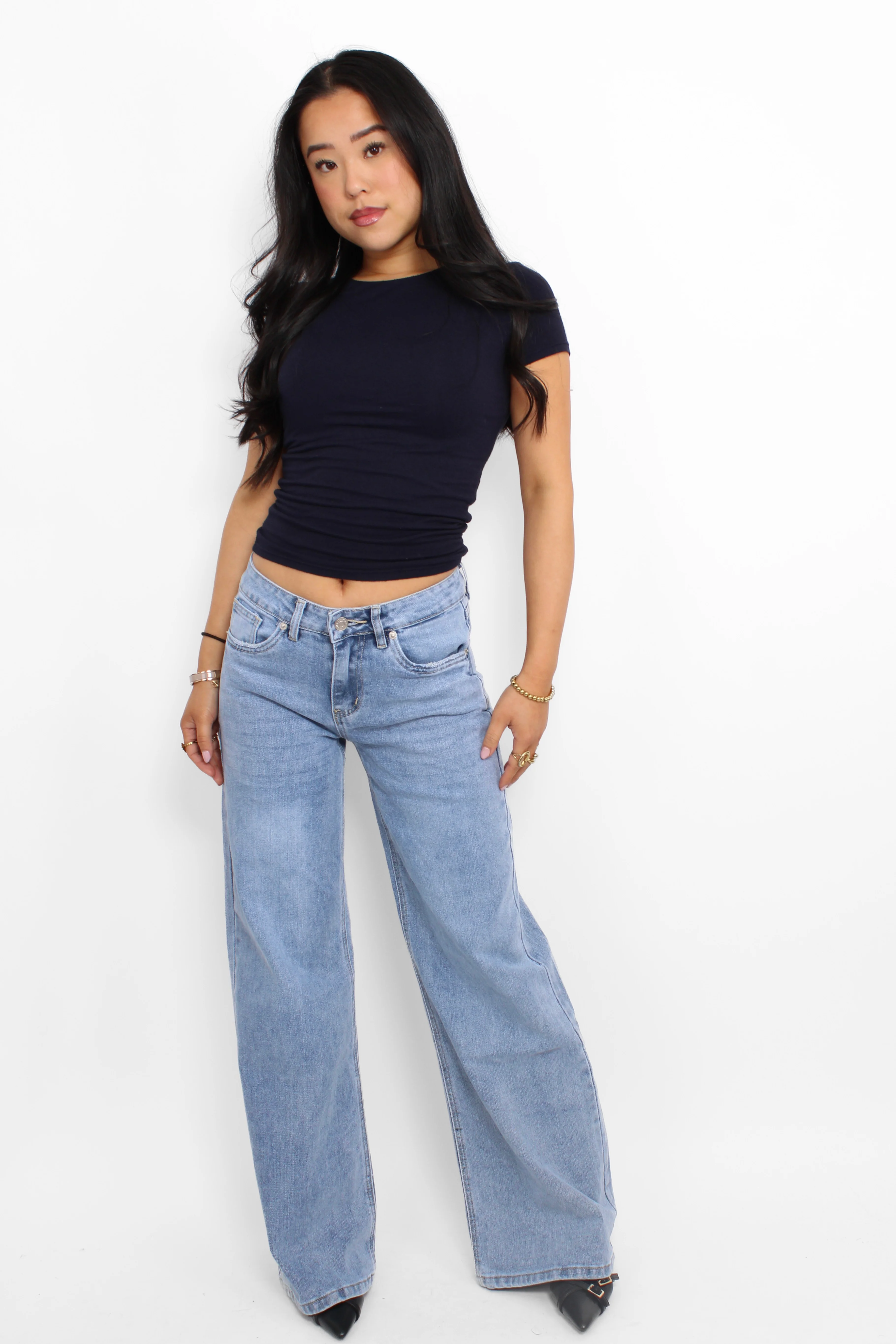 WIDE LEG MID WAIST JEANS 829-1 - DENIM - Image 8