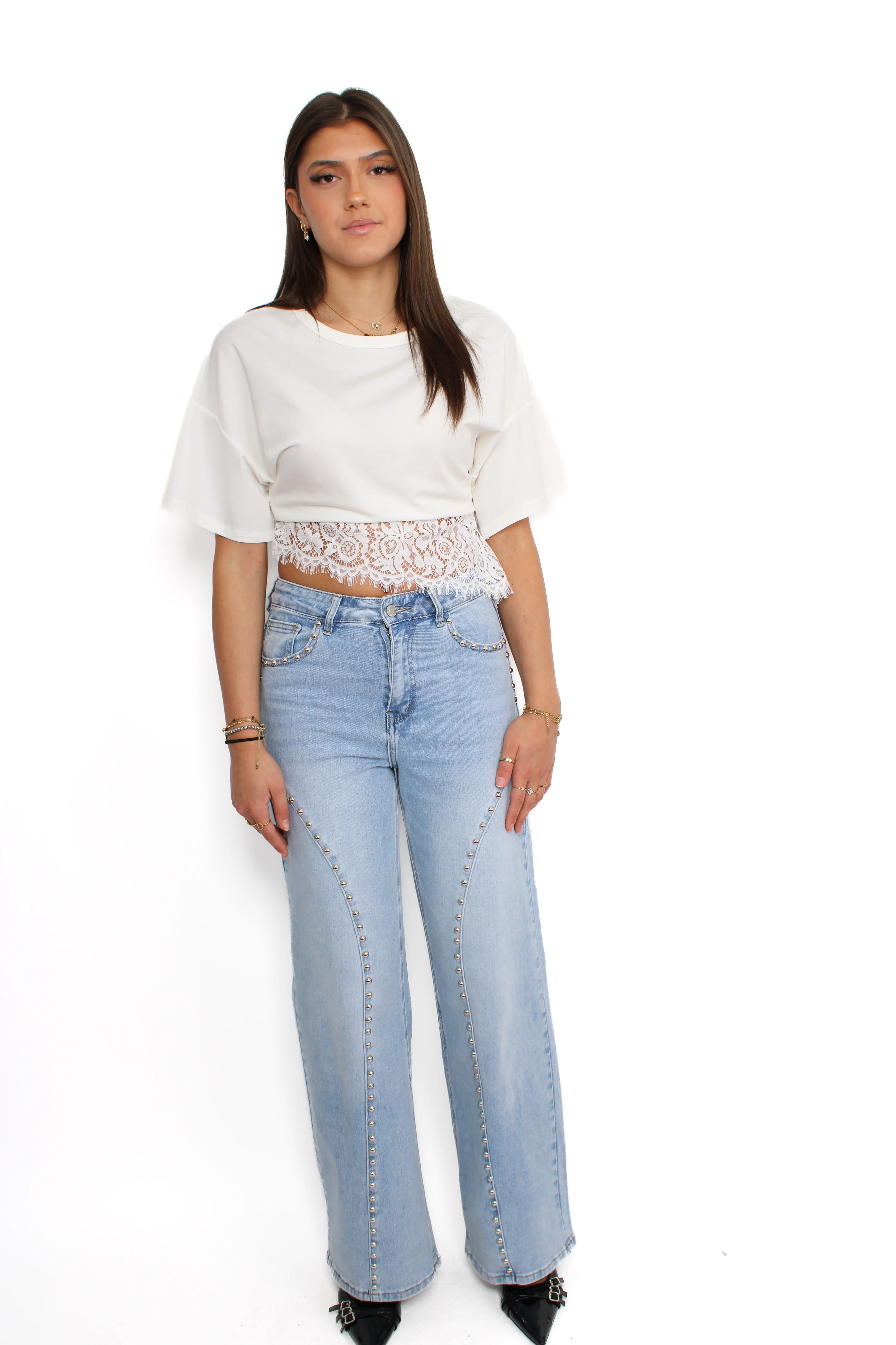 WIDE LEG STUD JEANS 9198 - DENIM - Image 2