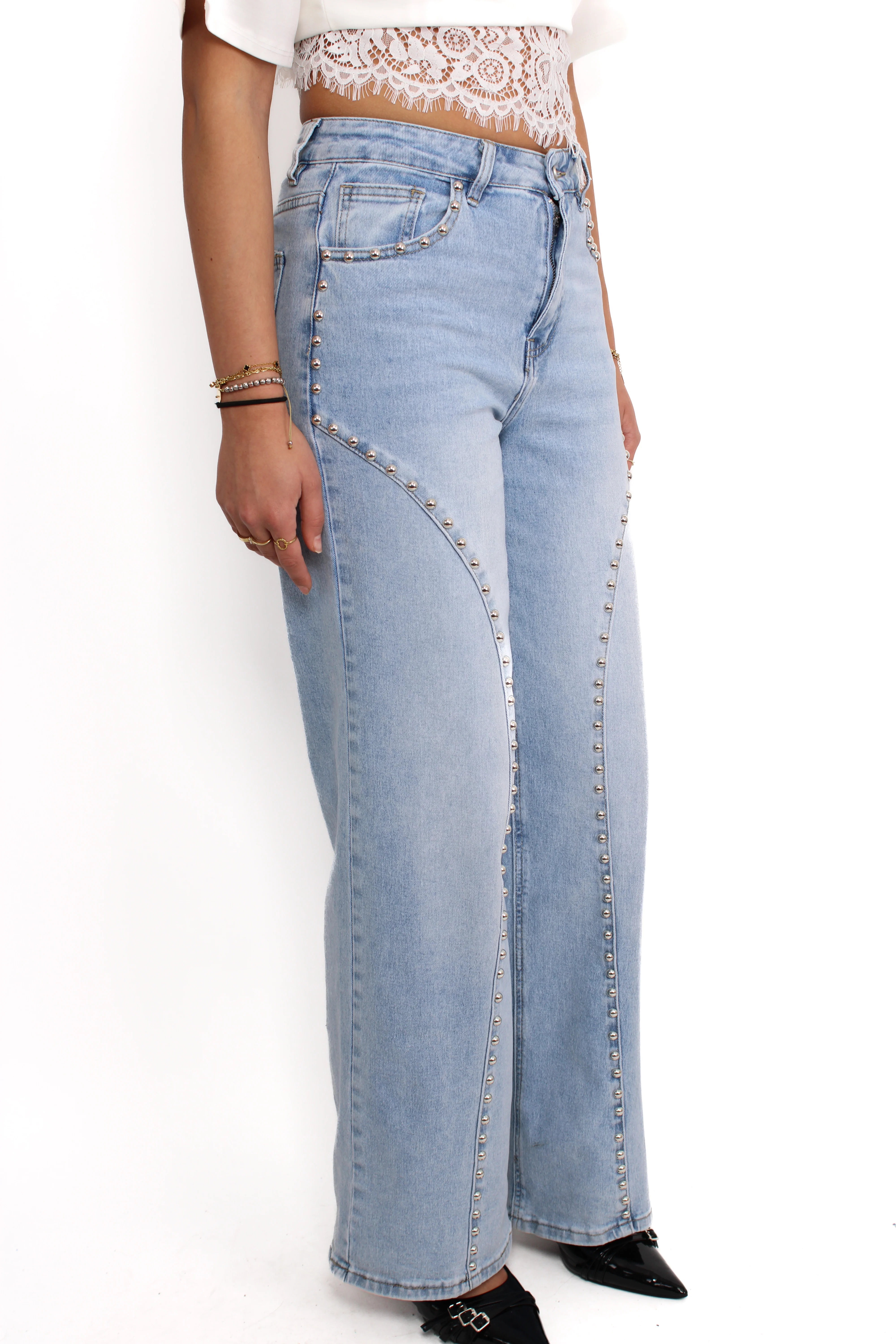 WIDE LEG STUD JEANS 9198 - DENIM - Image 4